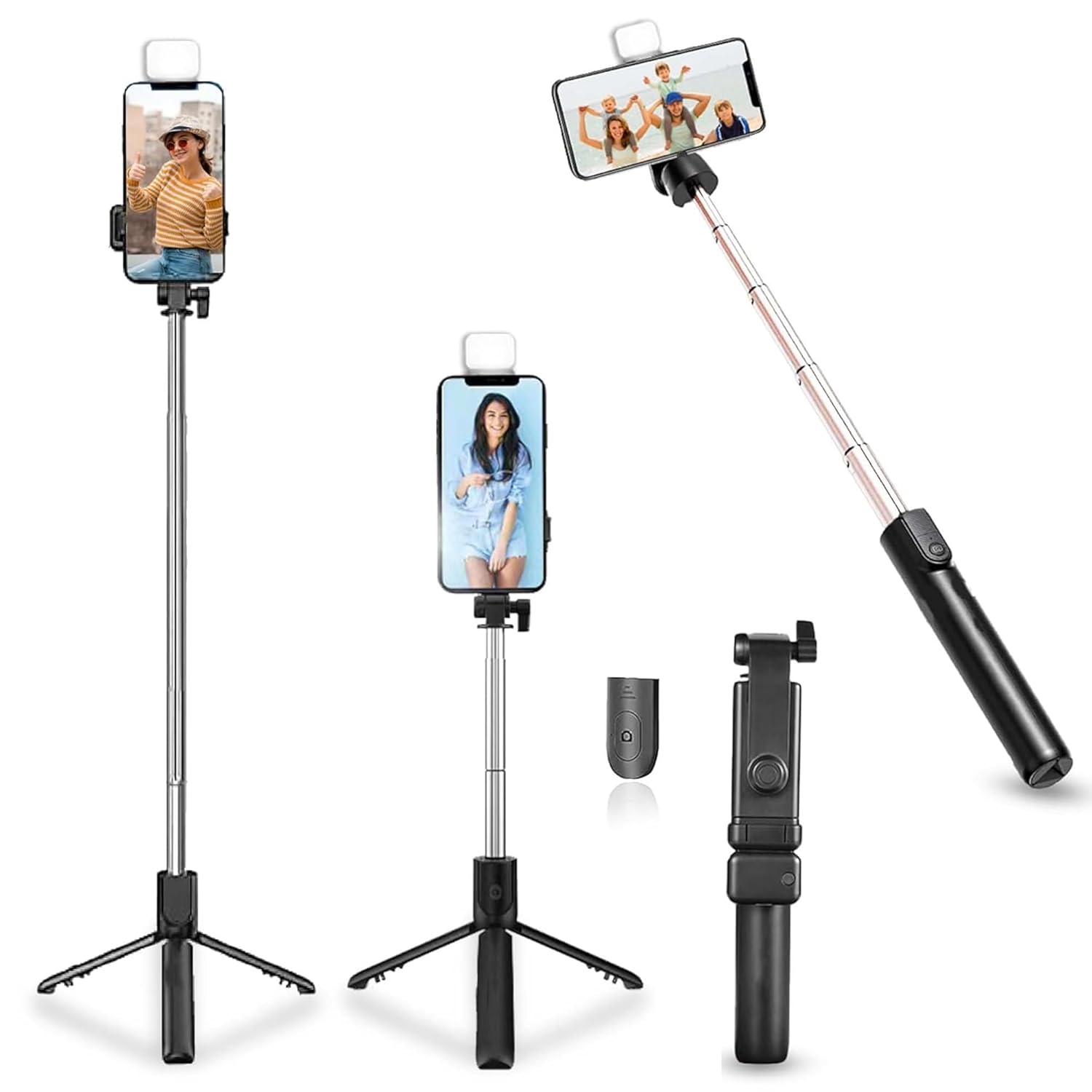 67Inch/ 170cm Long Selfie Stick Tripod Stand with Wireless Remote, Long Tripod Stand with 360° Rotation, Compatible with Mobile/GoPro for Travel,Compatible with iPhone and All Smartphones