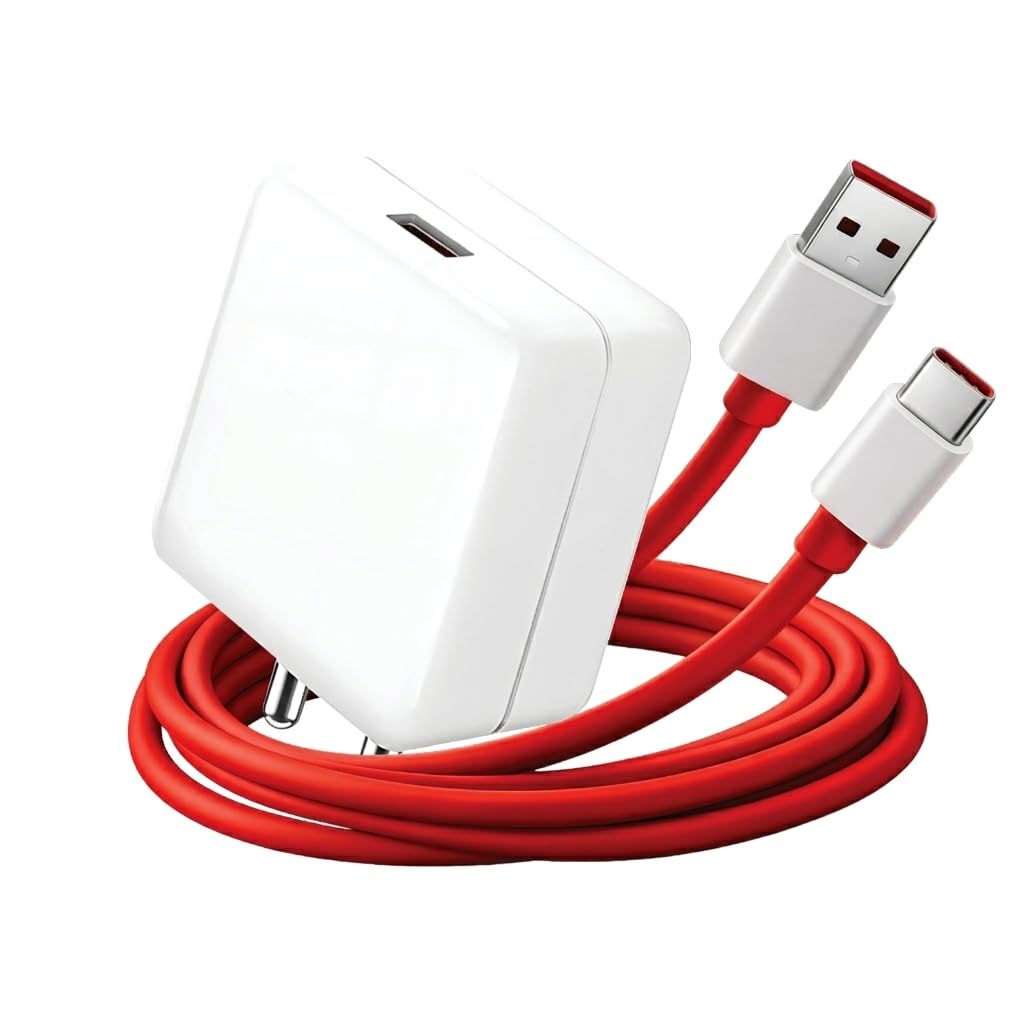 65W Fast Charger Adapter & USB-A to Type C Cable Combo, Compatible with OnePlus, Realme, Xiaomi, Redmi, Oppo, Vivo & Other Smartphones, Type C Charger Supports Dash, Warp, Vooc, SuperVooc